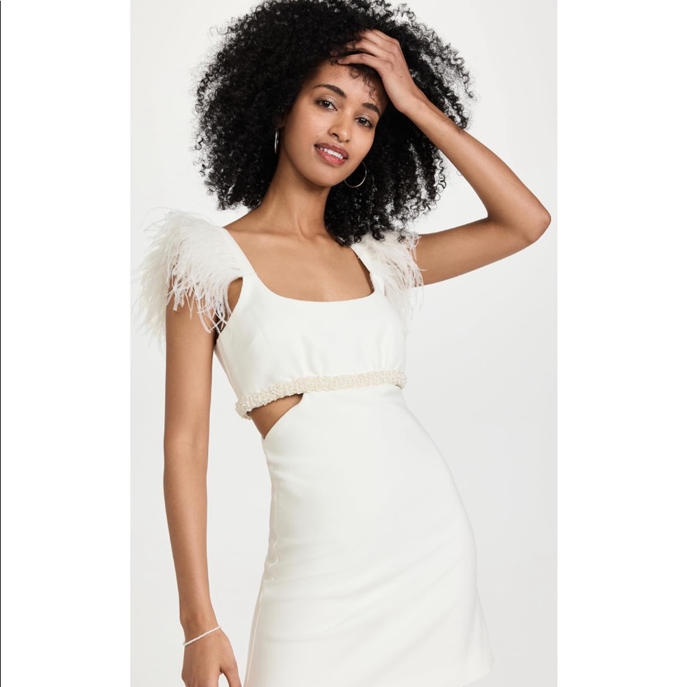 Likely cutout feather mini dress! Perfect for a bride 🤍 never been worn!